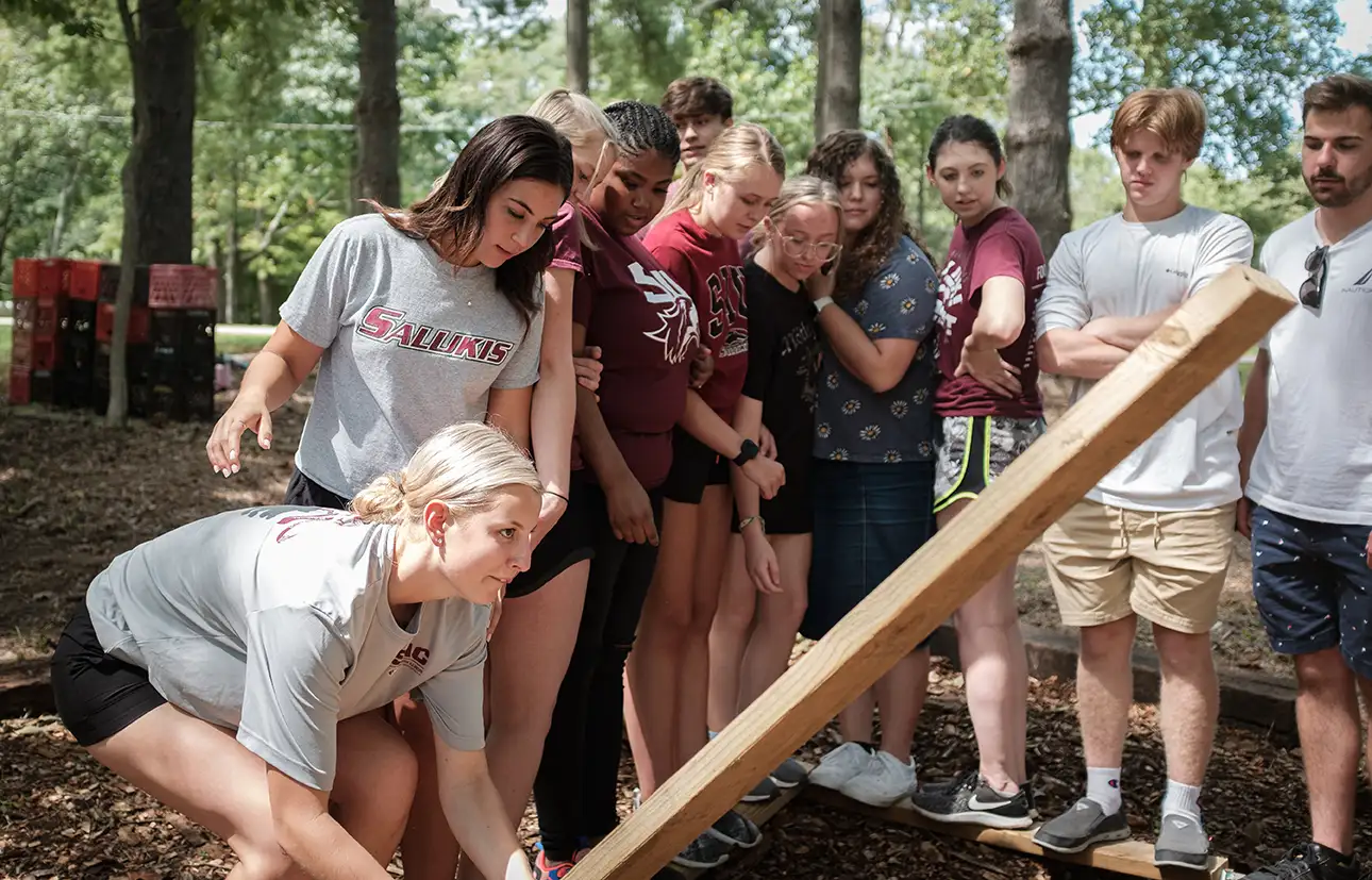 group of students working outside